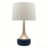 Mercator-Galleria Brushed Brass and Navy Glass Base Table Lamp - Blue